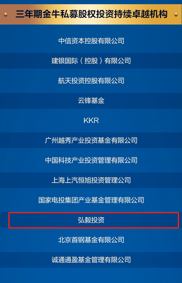 理事动态 | 喜报！弘毅投资蝉联“三年期金牛私募股权投资卓越机构”奖项